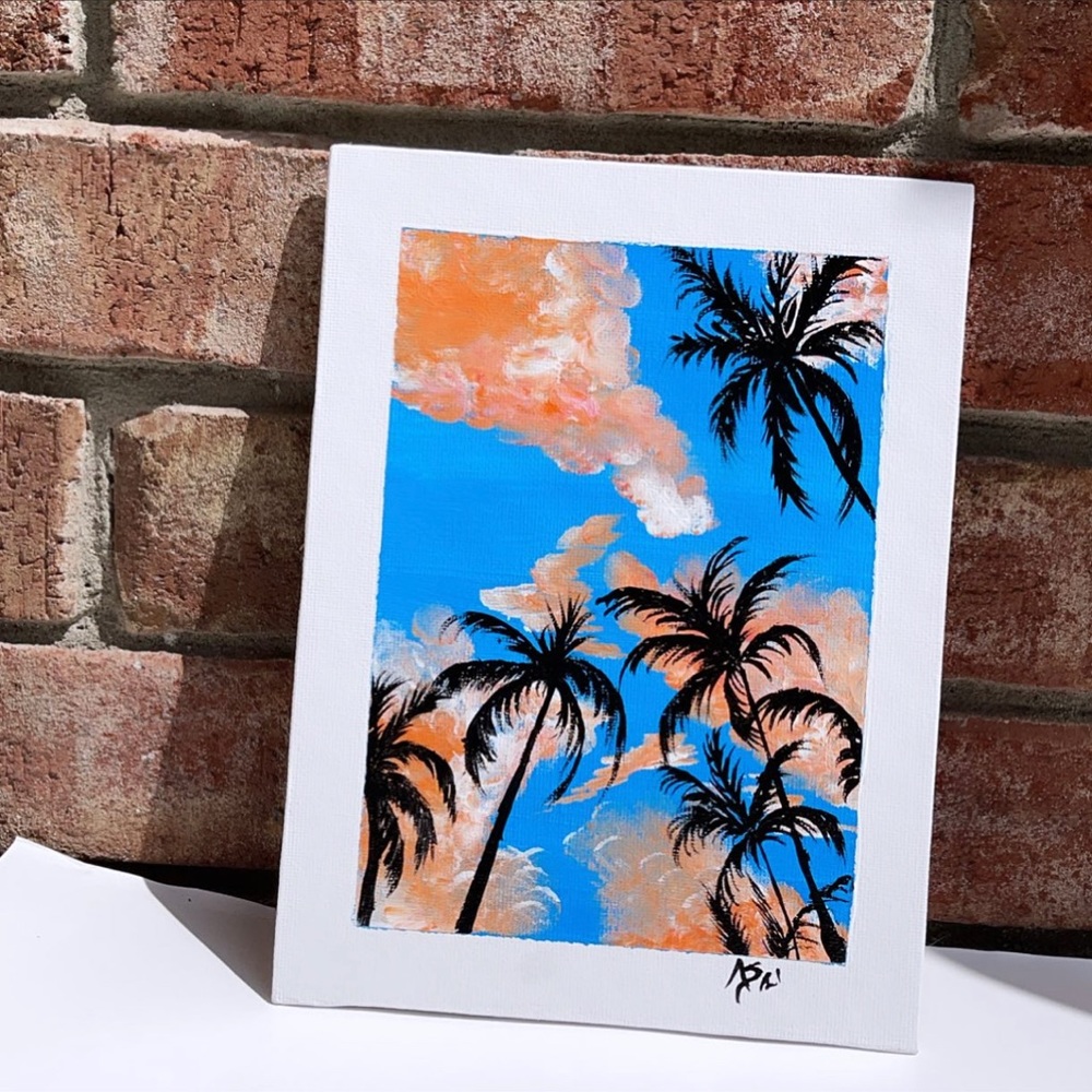 Pintura de verano, palmeras con hermoso cielo